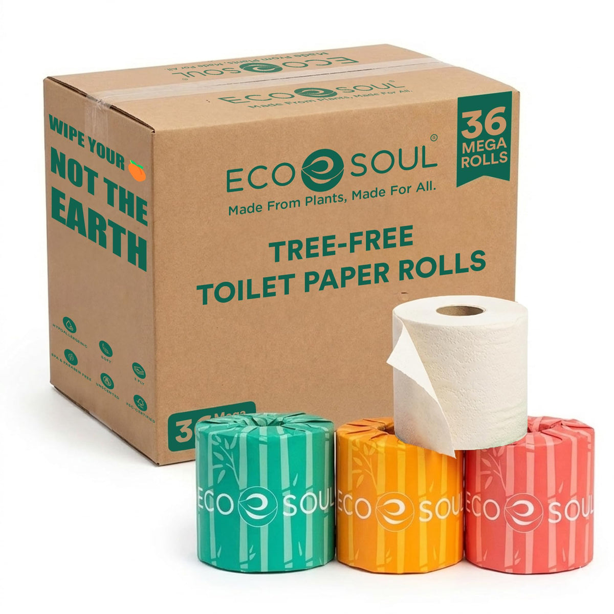 Papel Higiénico ECO SOUL Bamboo Blanco 3 Capas Acolchado Sostenible 36 Rollos Dobles Sin Alérgenos