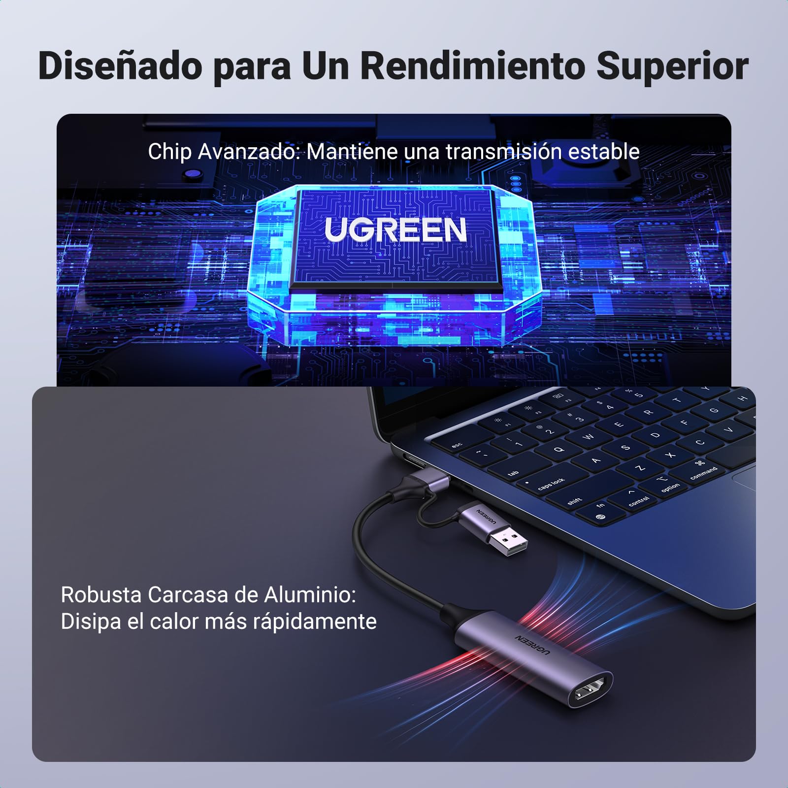 UGREEN Capturadora de Video HDMI to USB-A/USB-C 4K, Full HD 1080P 60FPS 480Mbps Tarjeta de Captura, USB 2.0 Grabación de Audio para Juegos, Transmisión, Enseñanza