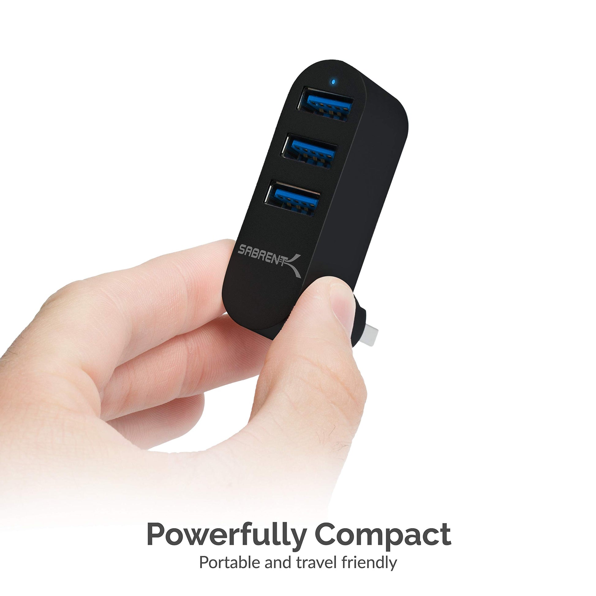 Hub USB 3.0 Mini de Aluminio Sabrent Premium Tres Puertos Giratorio 90° 180°