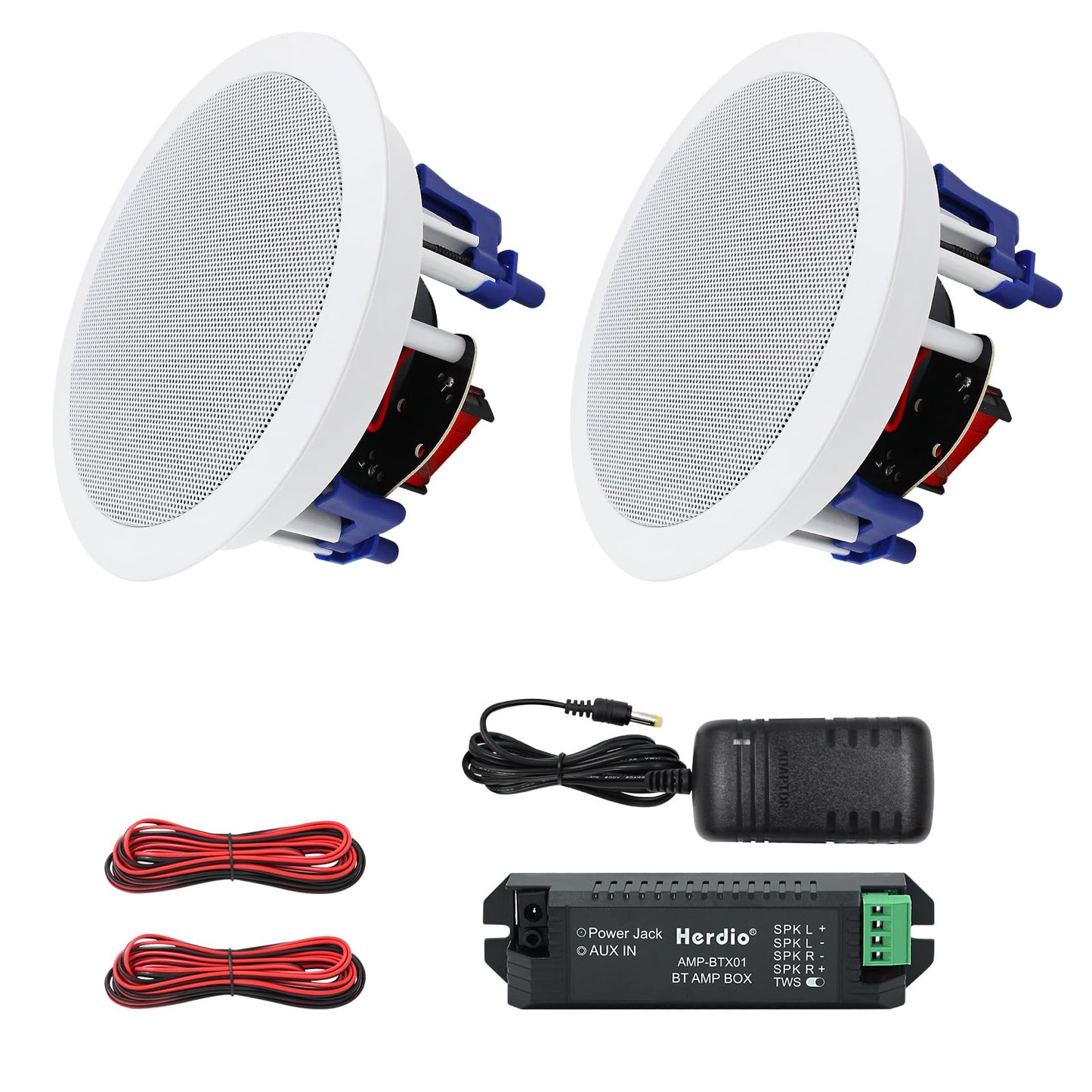 Herdio Altavoces Compatible con Bluetooth de Techo de 5.25 Pulgadas, Sistema de Altavoces empotrados para el hogar, 300 vatios, Perfecto para Humedad, Cocina, Patio Cubierto