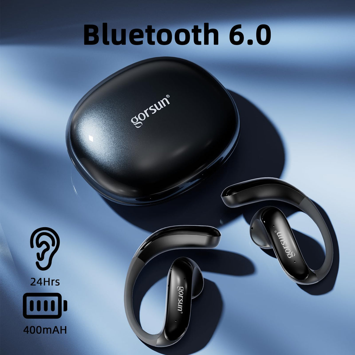 Auriculares Inalámbricos Gorsun Bluetooth 6.0 Negro con Control Táctil y Ganchos para los Oídos