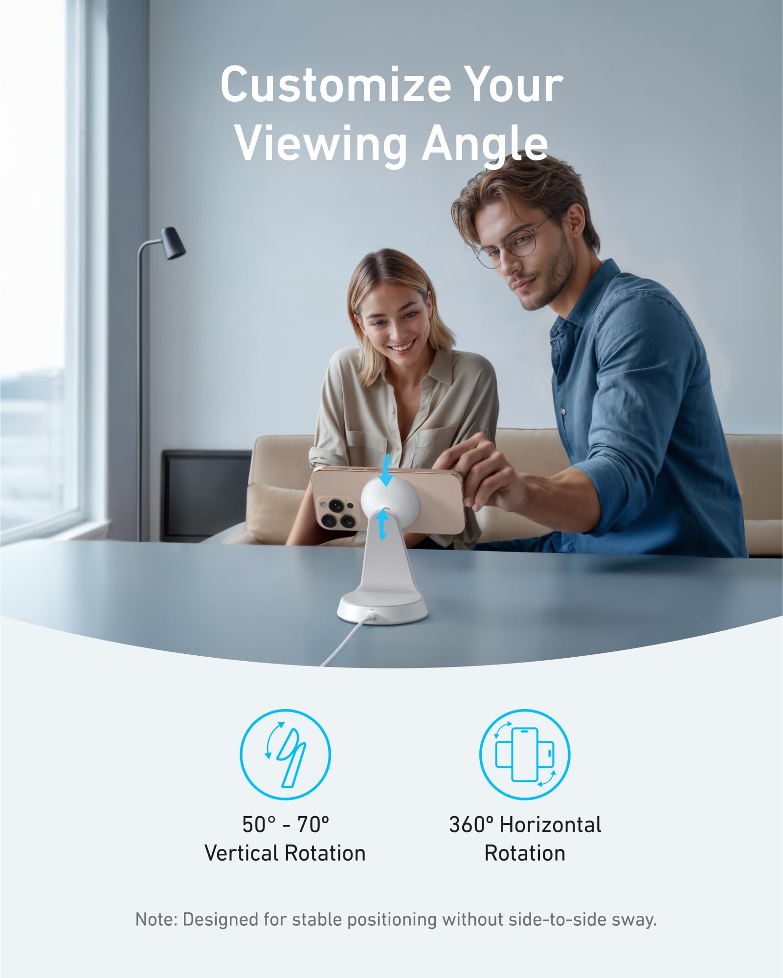 Anker Estación de Carga Inalámbrica 15W, Soporte 2 en 1, Carga Rápida Qi2, Sistema de Carga Dual, Conexión Magnética Segura, Ángulos Ajustables, Diseño Elegante para iPhone 15 Pro y Auriculares TWS