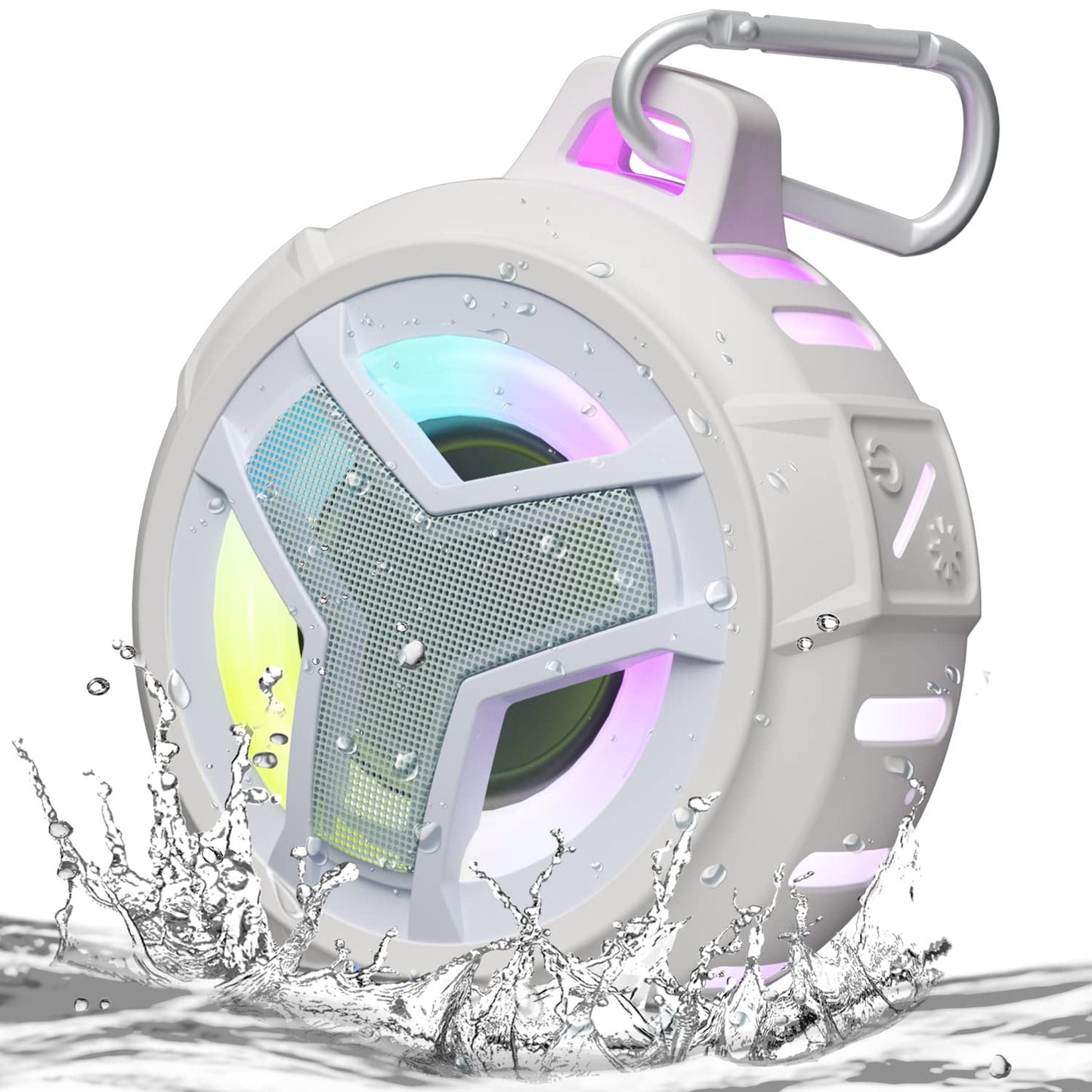 EBODA - Altavoz de ducha Bluetooth IPX7 impermeable, mini altavoces portátiles, estéreo inalámbrico verdadero Bluetooth 5.0 con sonido claro, flotante, 2000 mAh con luz LED para el hogar, playa, ducha