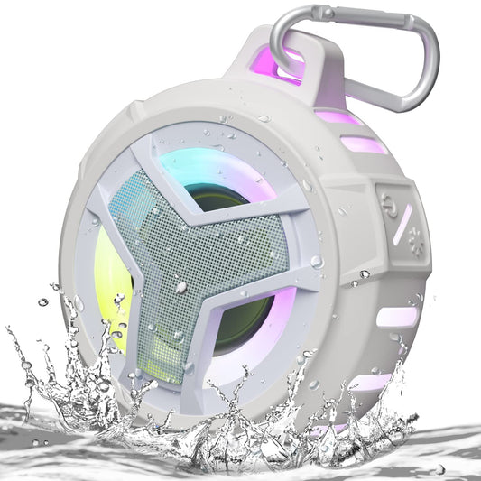 EBODA - Altavoz de ducha Bluetooth IPX7 impermeable, mini altavoces portátiles, estéreo inalámbrico verdadero Bluetooth 5.0 con sonido claro, flotante, 2000 mAh con luz LED para el hogar, playa, ducha