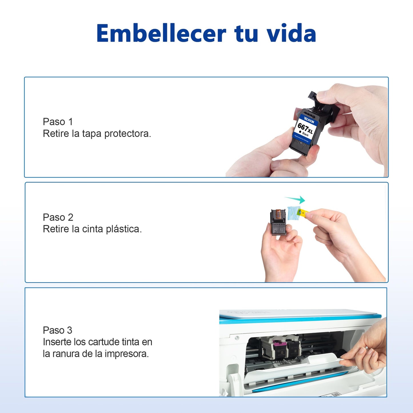 Cartucho de Tinta TECKKIN Negro Compatible para HP 667XL Deskjet Ink Advantage 1275/2375/2775/6475