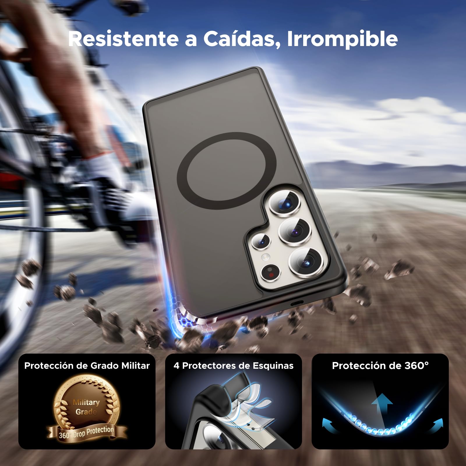 Funda Magnética UGREEN Negra Respaldo Mate Anticaída para Galaxy S25 Ultra Antigolpes