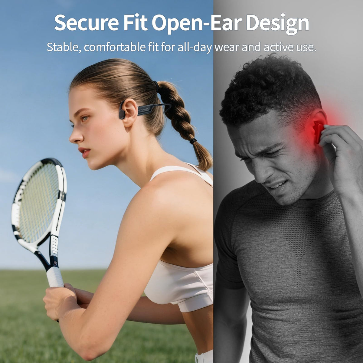 Auriculares de Conducción Ósea LazyGoose Negro Bluetooth 6.0 Impermeables IPX7 con Micrófono para Correr y Ciclismo