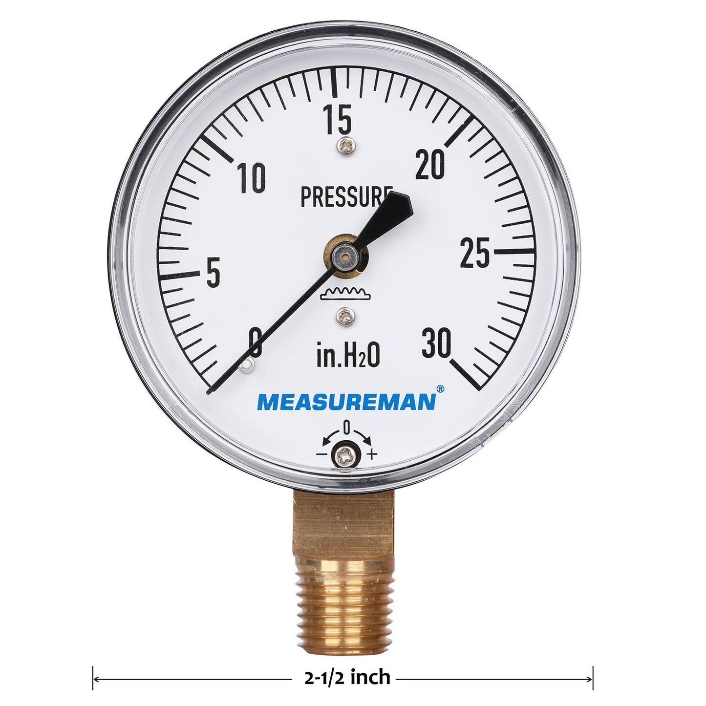 Manómetro de Baja Presión Measureman 2-1/2 Pulgadas Ajustable con Soporte Inferior NPT de 1/4 Pulgadas 0-30 Pulgadas H2O