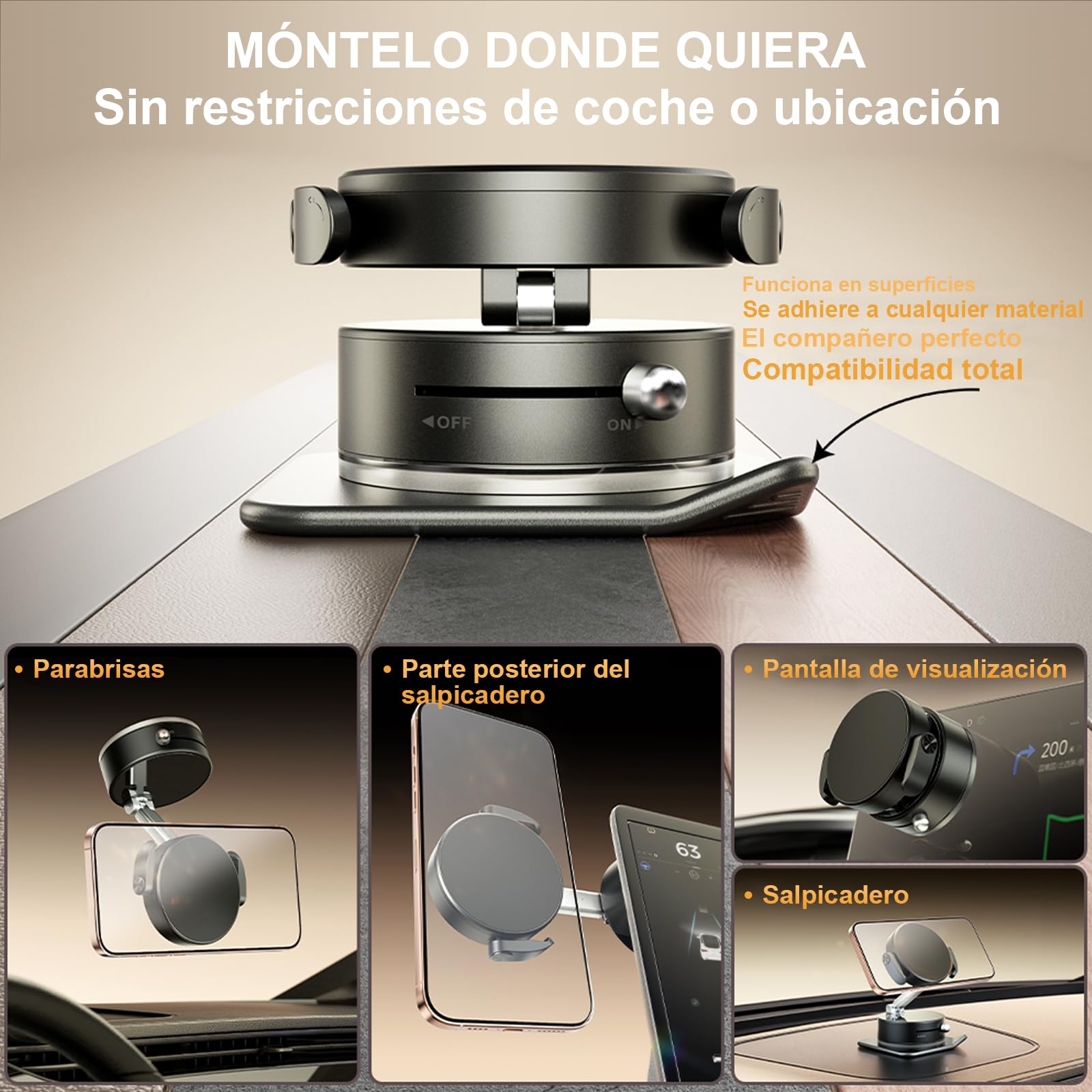 FEISEDY Soporte Magnético Plegable para Coche con Pinza Ajustable – Compatible con iPhone y Todos Teléfonos (Incluye No Magnéticos), 360° Rotación, Base Fuerte y Estable para Escritorio o Viajes