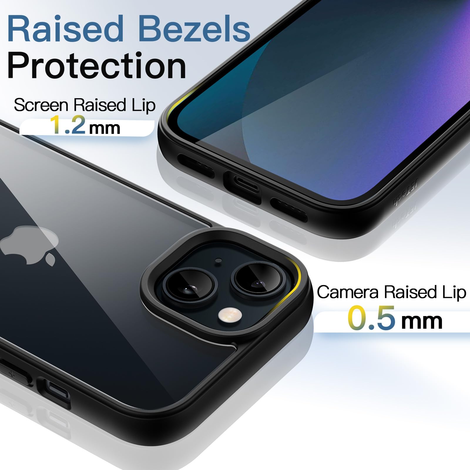 JETech Funda para iPhone 13 6.1 Pulgadas, Carcasa Antigolpes, Marco de TPU Mate Color Sólido, Anti-Arañazos Respaldo Transparente (Negro)