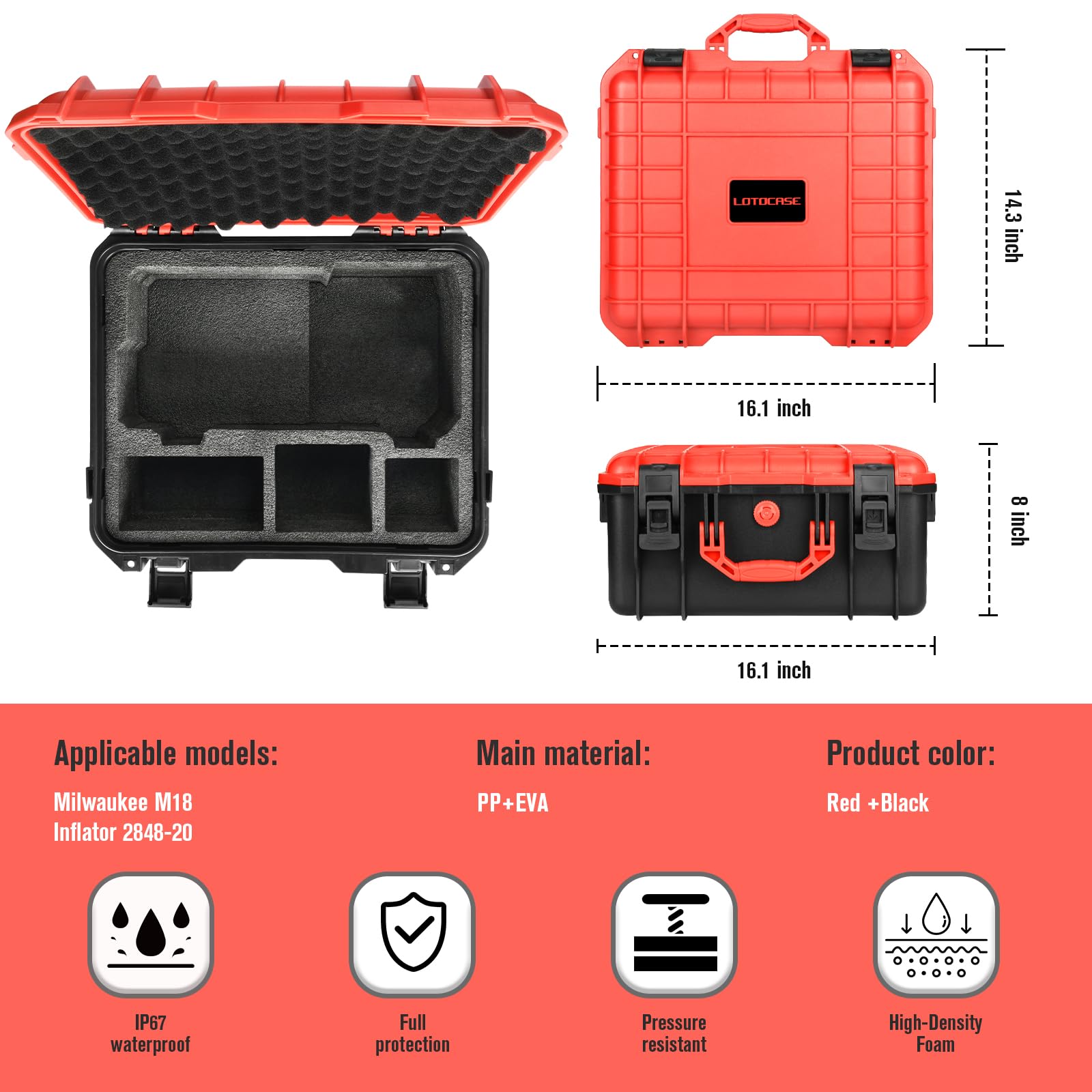 Caja de almacenamiento impermeable para compresores de aire compatible con Milwaukee M18 Inflador 2848-20 (Solo Caja)