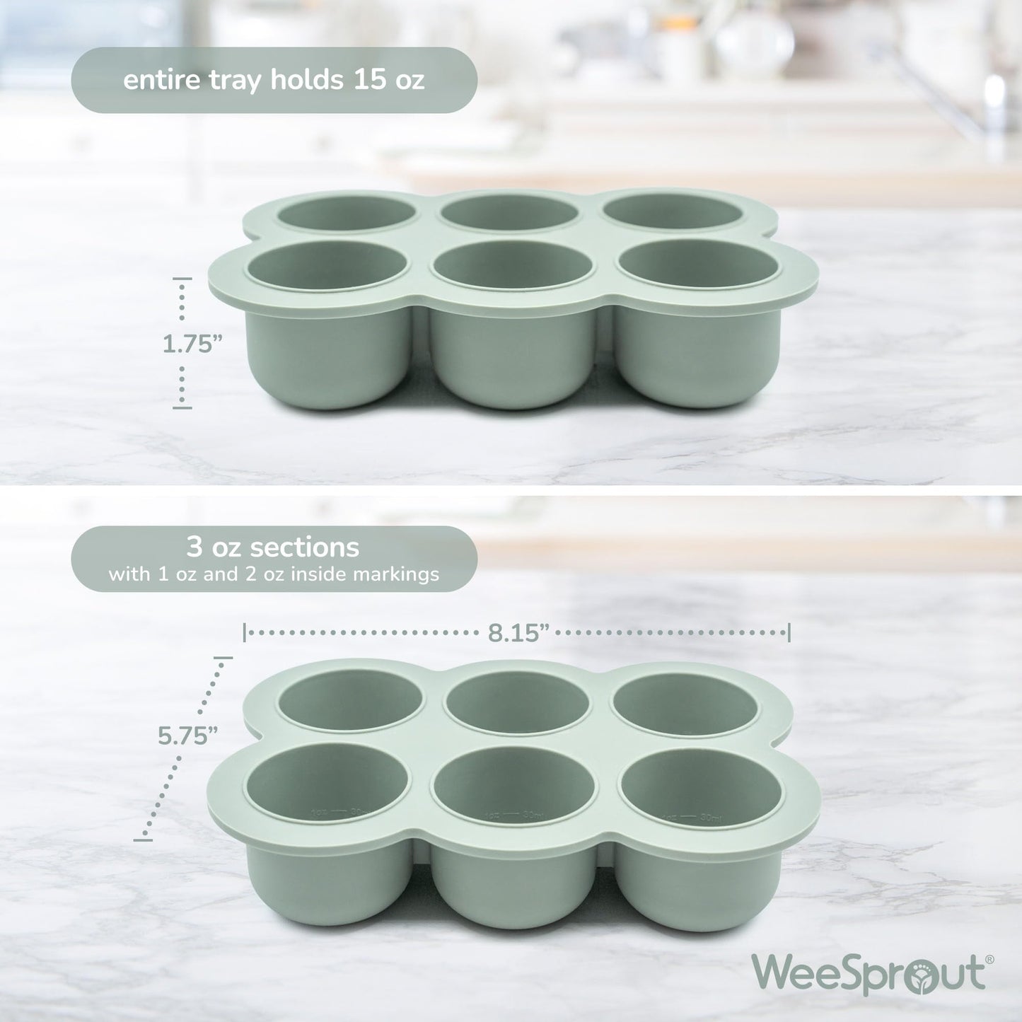 Bandeja de congelador de silicona WeeSprout con tapa a clip, contenedor de almacenamiento de alimentos perfecto para alimentos caseros para bebés