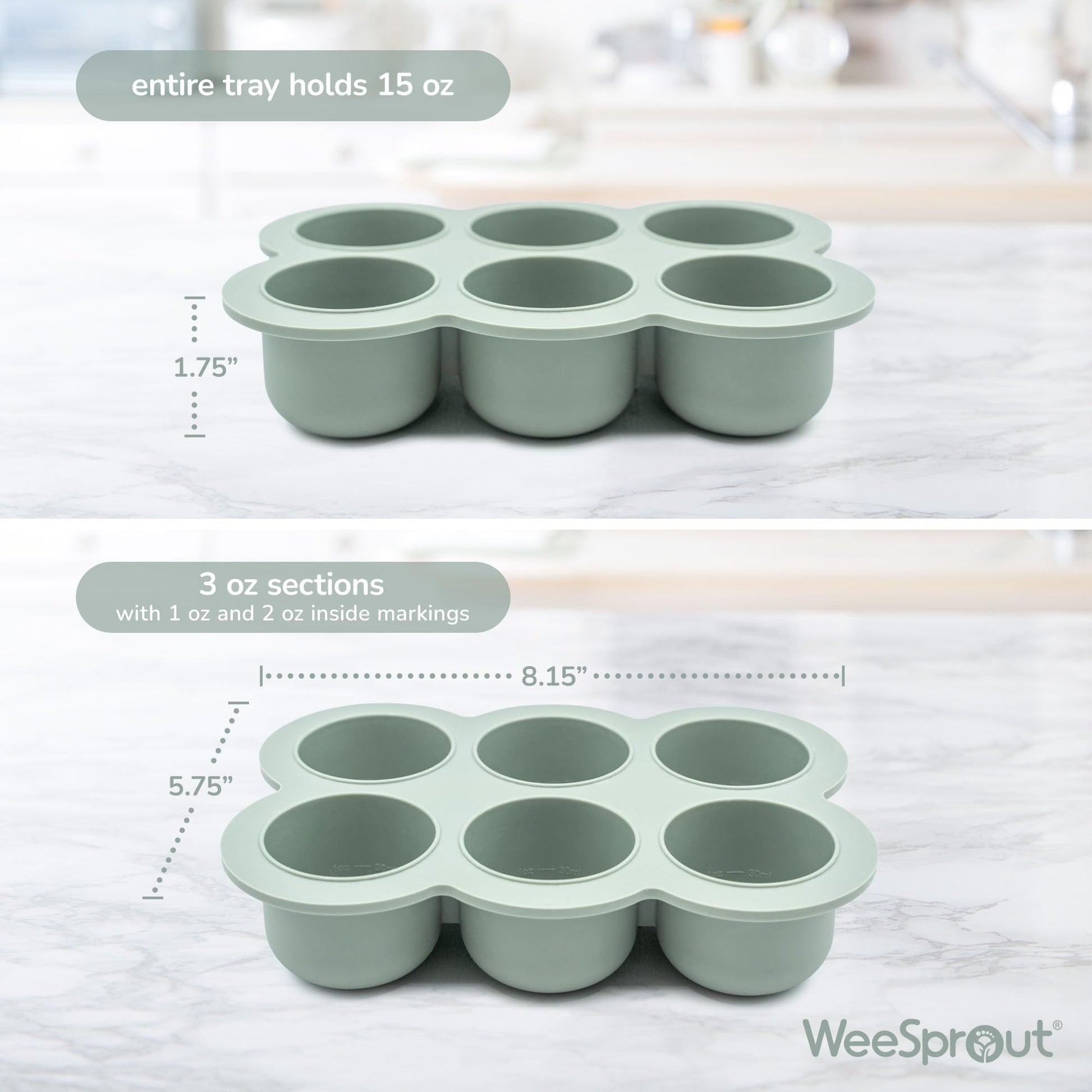 Bandeja de congelador de silicona WeeSprout con tapa a clip, contenedor de almacenamiento de alimentos perfecto para alimentos caseros para bebés