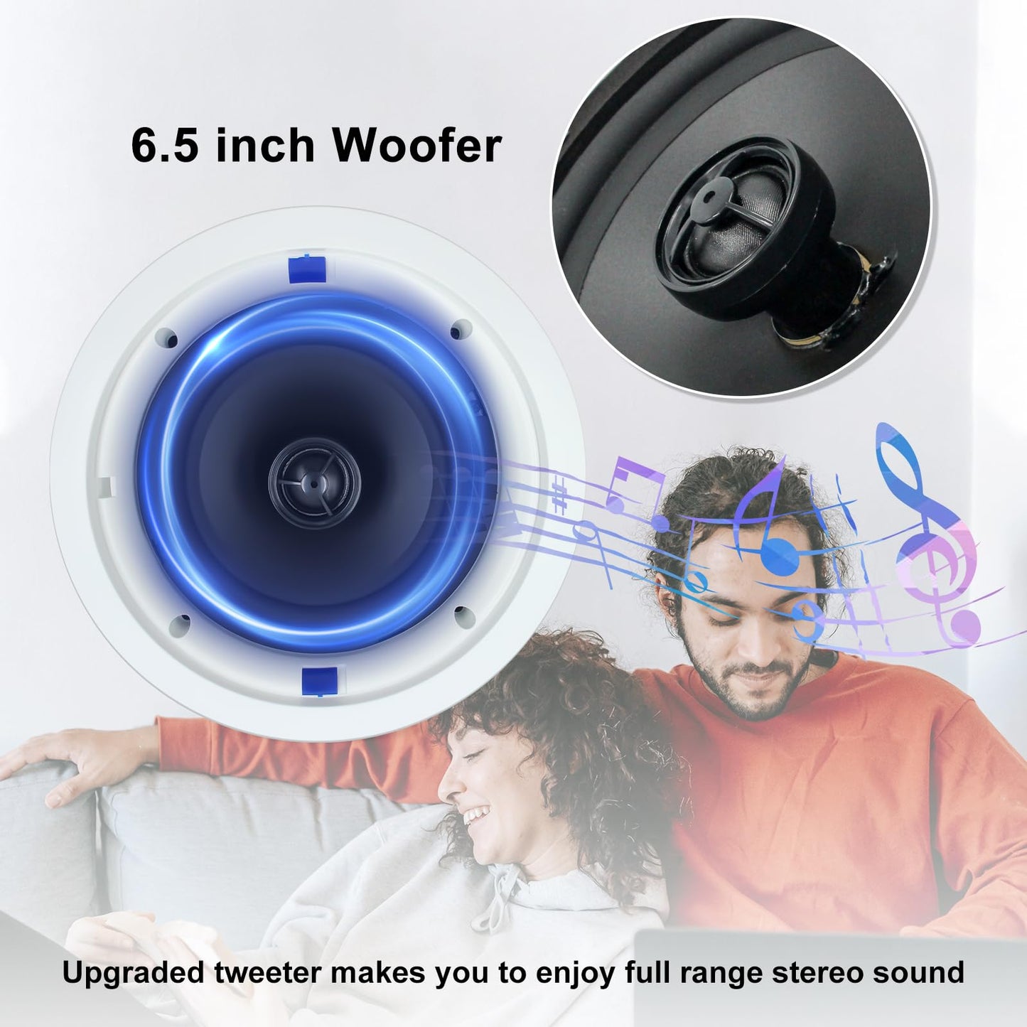 Herdio - Altavoces de techo de 6.5 pulgadas, 640 W, montaje empotrado de 2 vías, pasivos para oficina, cocina, sala de estar, baño (4 altavoces)