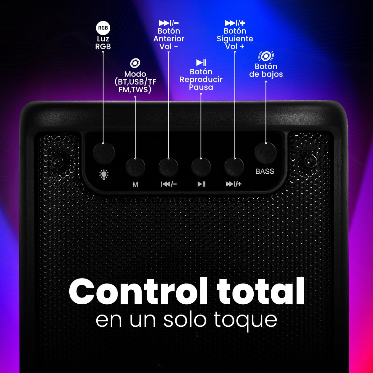 Bocina Karaoke Vorago KSP-180 Inalámbrica Iluminación RGB Portátil Bluetooth 5.3