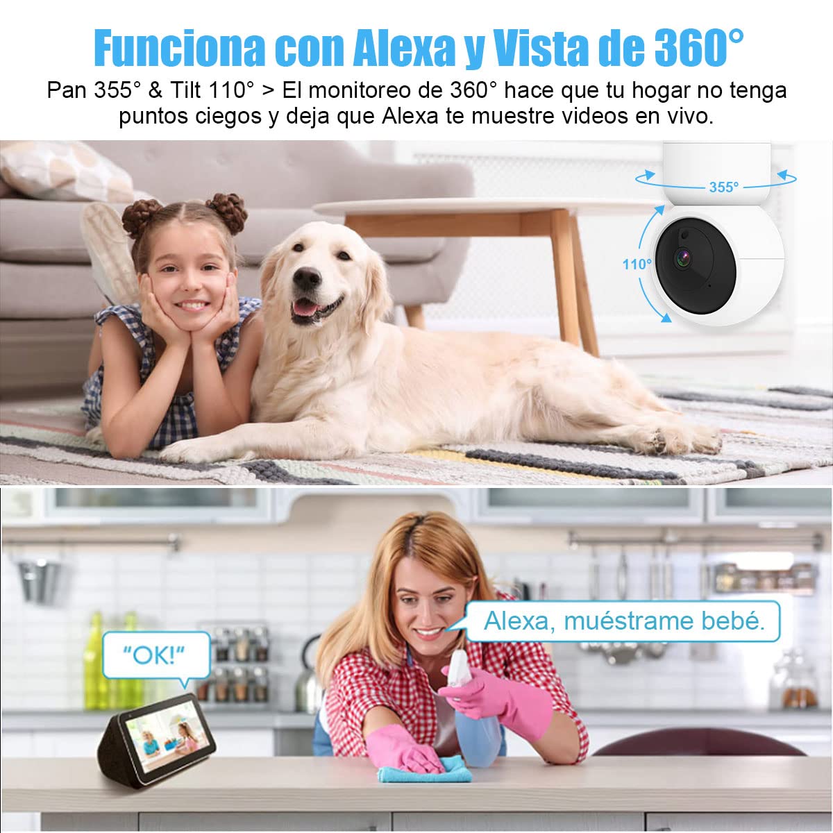 Cámara de Seguridad EASYTAO TV-308 Interior WiFi 2.5K con Audio Bidireccional y Alexa