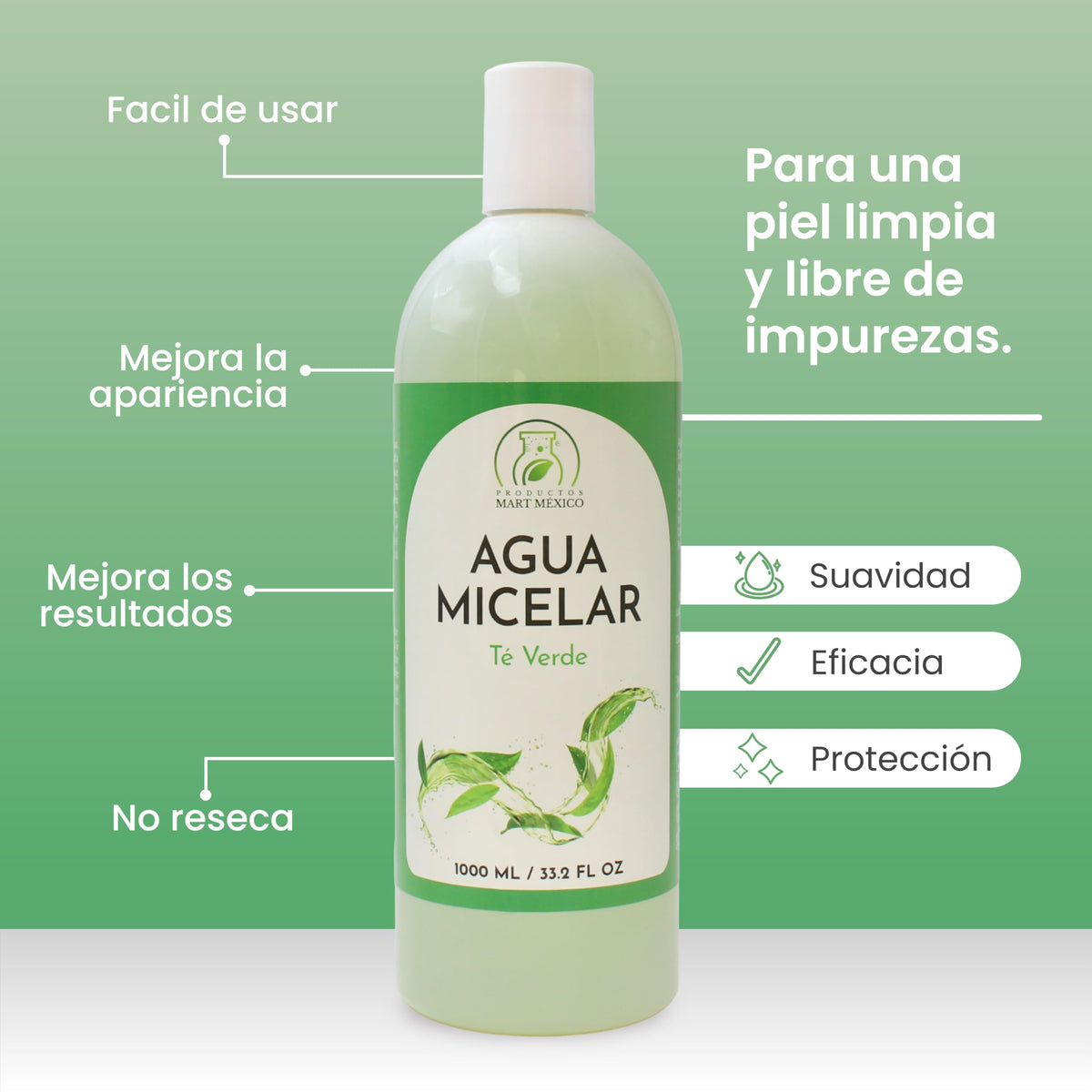 Agua Micelar De Té Verde Frescura 1 Litro Productos Mart Mexico