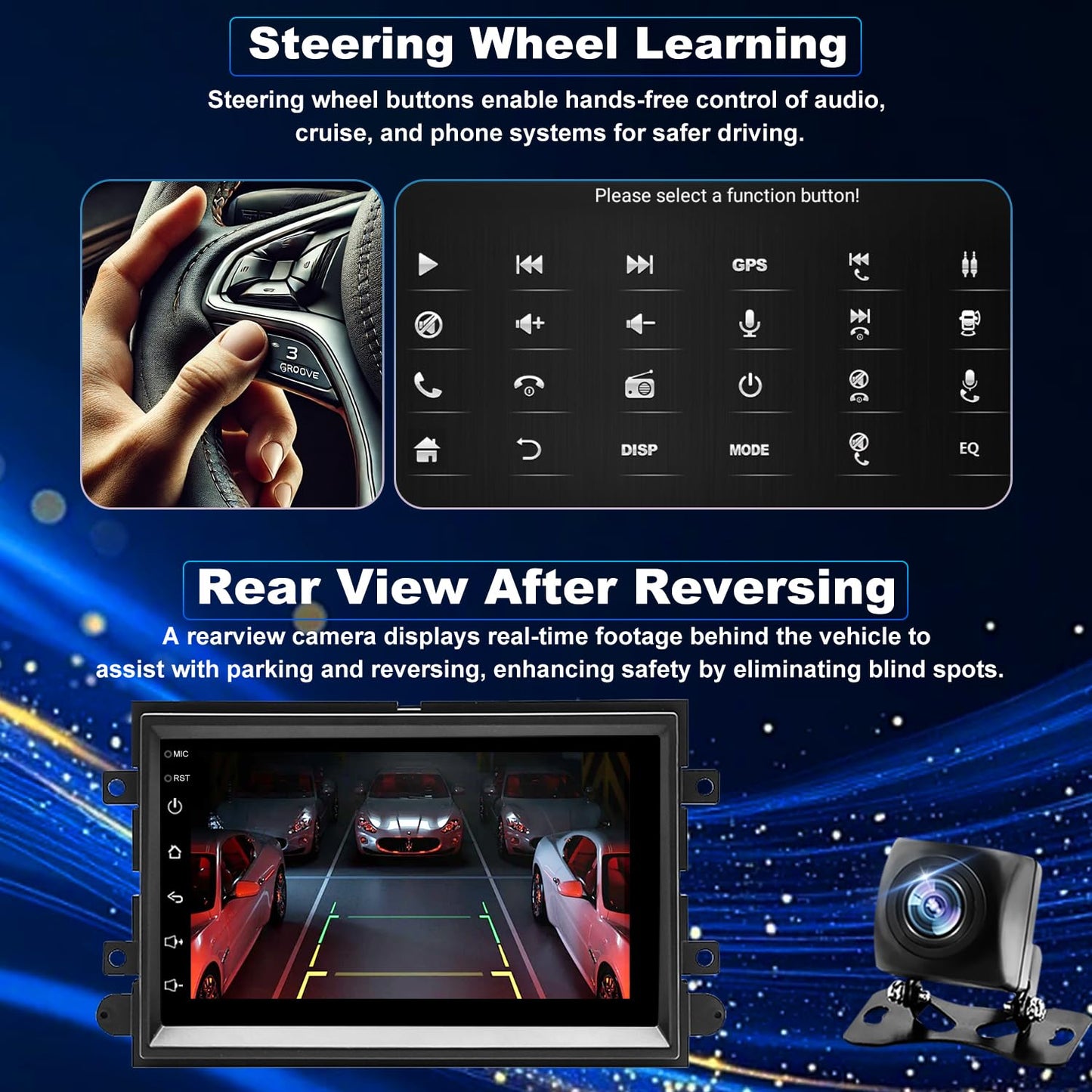 Radio de Coche con Actualización WiFi Android para Ford Mustang 2005-2009, Explorer 2006-2010, Ford E150/E250/E350 2009-2014 Unidad Principal de Estéreo de Pantalla Táctil de 7 Pulgadas Inalámbrica