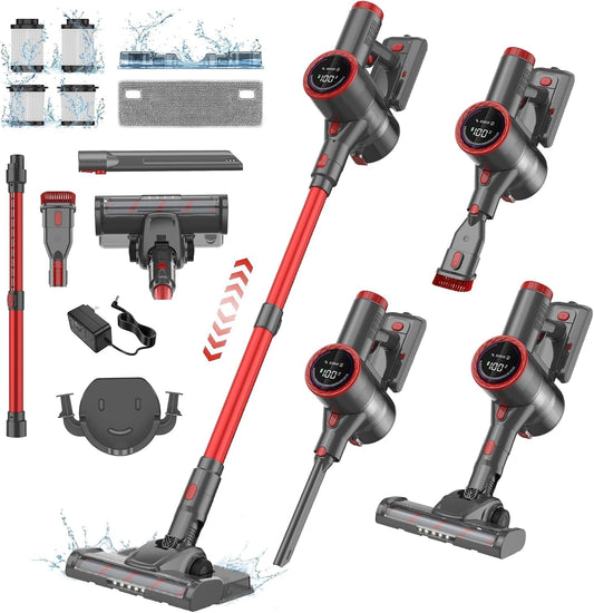 COYIVI 6 en 1 Aspiradora Inalámbrica, Aspirar y Trapear, 30Kpa Aspirador Vertical Sin Cable con Pantalla Táctil para Hogar, Aspiradora de Mano con Potente Succión para Alfombras/Suelos Duros/Pelo de Mascotas