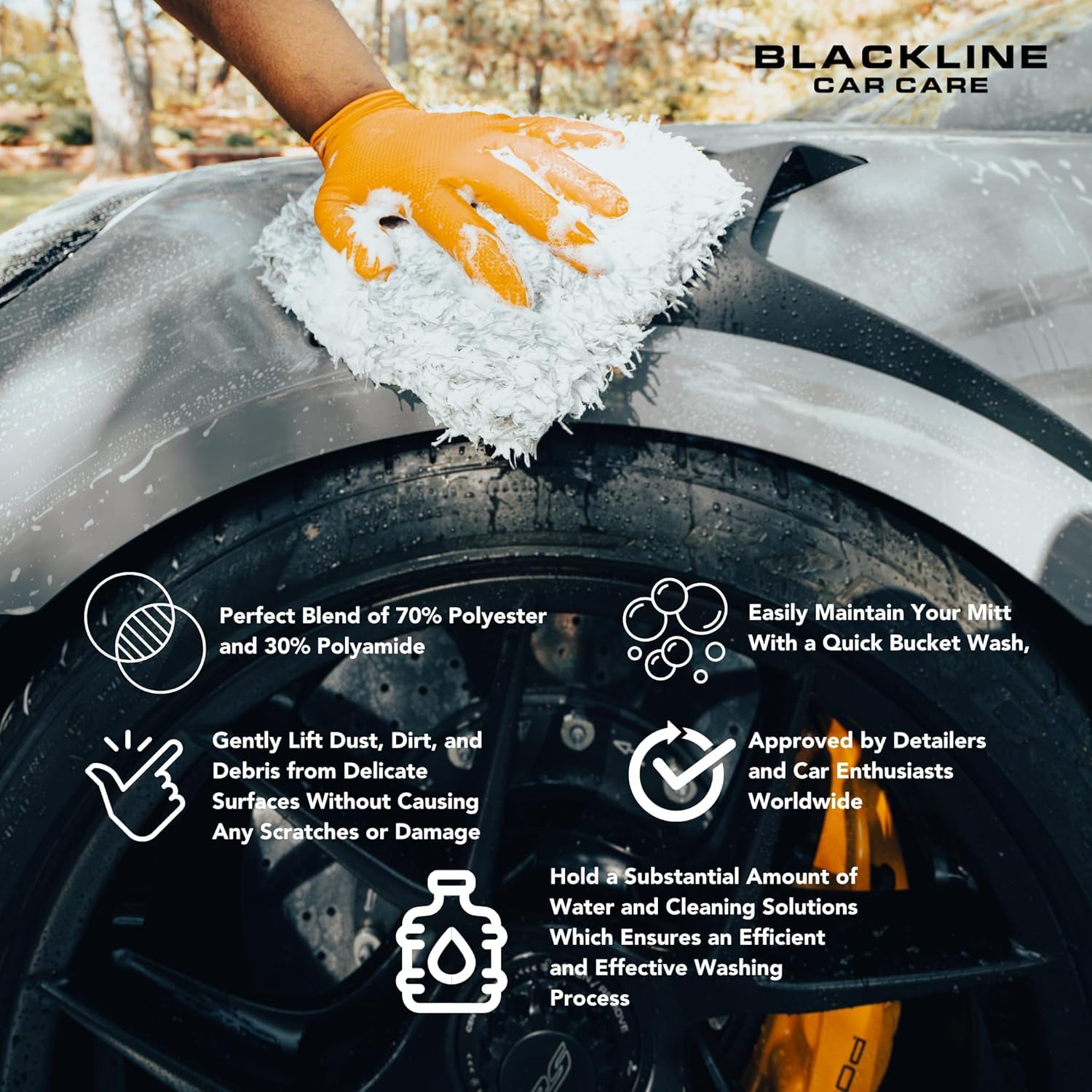 Blackline - Manopla de lavado de microfibra para automóviles, de alta calidad, sin arañazos, para limpieza de automóviles, accesorios de detalles de automóviles, funciona con cubeta, champú de coche o