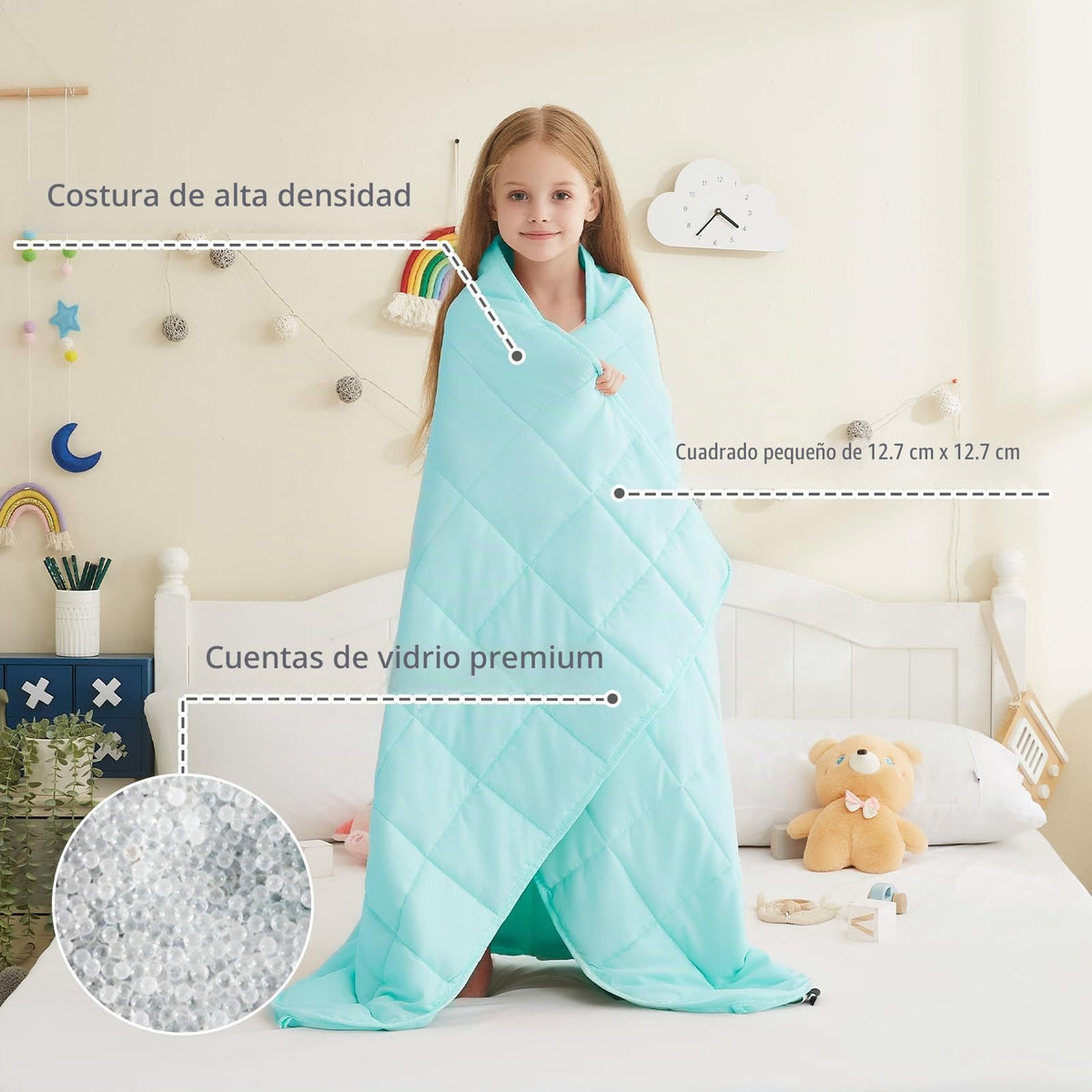 L'Agraty Manta pequeña de microfibra con peso, con perlas de vidrio, suave y gruesa para todas las estaciones, 91.4 x 122 cm, 2.26 kg