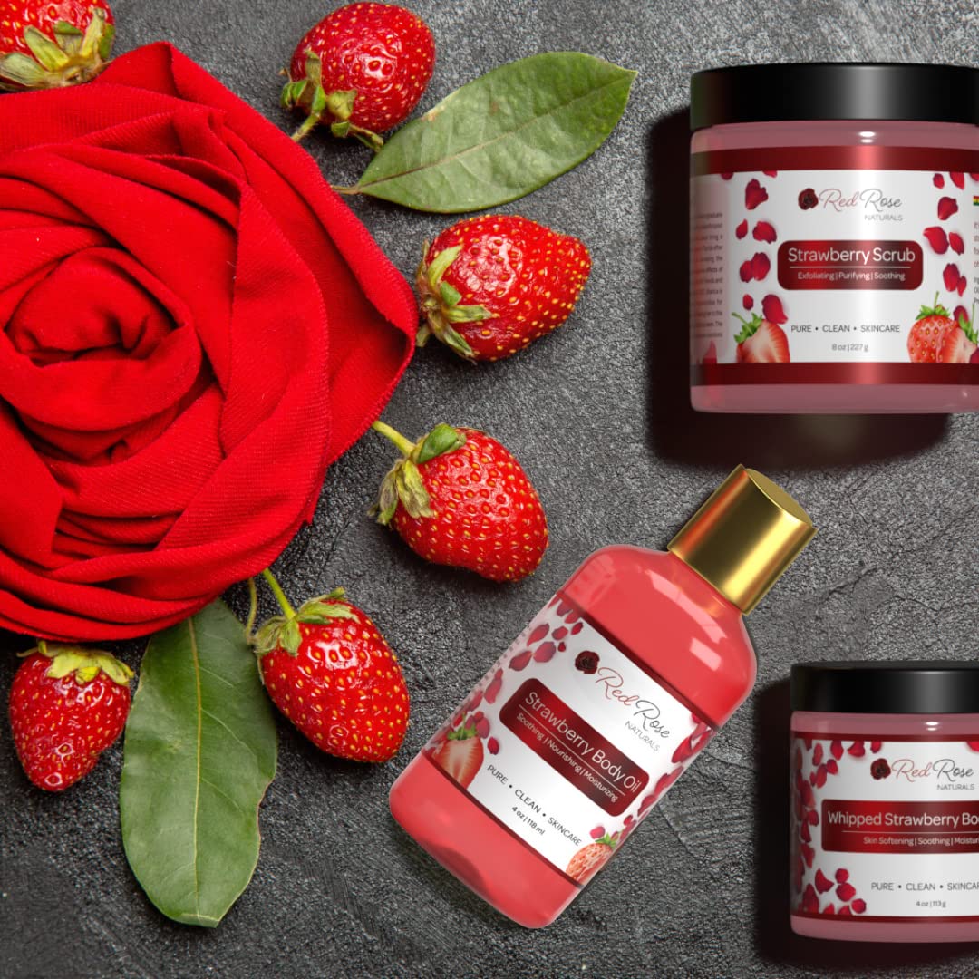 Red Rose Naturals- Aceite corporal de fresa, aceite corporal natural para mujeres, perfume para ducha y baño, hidratante y humectante profundo