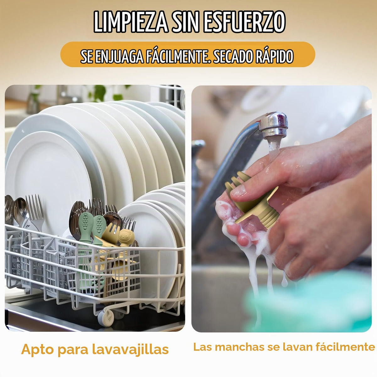 HippoBaby - Cucharas de silicona para bebé, 4 piezas, utensilios autoalimentables para bebé, 6 a 12 meses, 3 cucharas para bebé, 1 tenedor para bebé, juego de cubiertos para niños pequeños, sin BPA