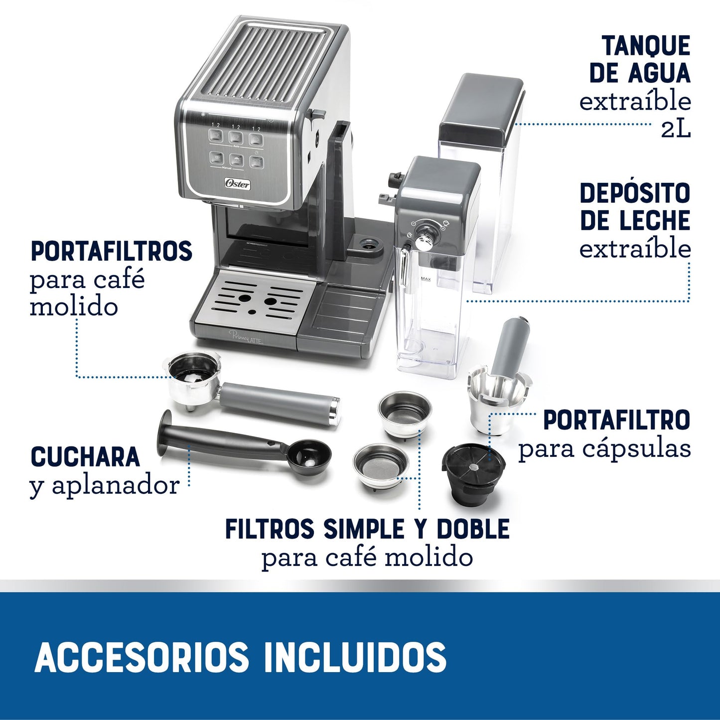 Cafetera Oster Gris con Panel Táctil y Funciones Automáticas para Espresso, Cappuccino y Latte