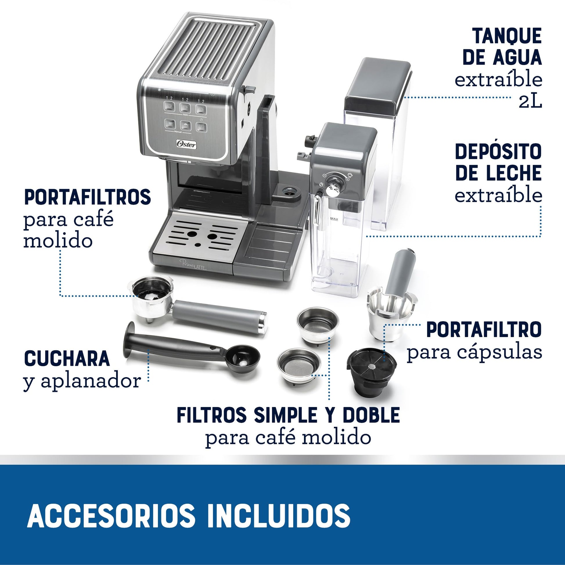 Cafetera Oster Gris con Panel Táctil y Funciones Automáticas para Espresso, Cappuccino y Latte