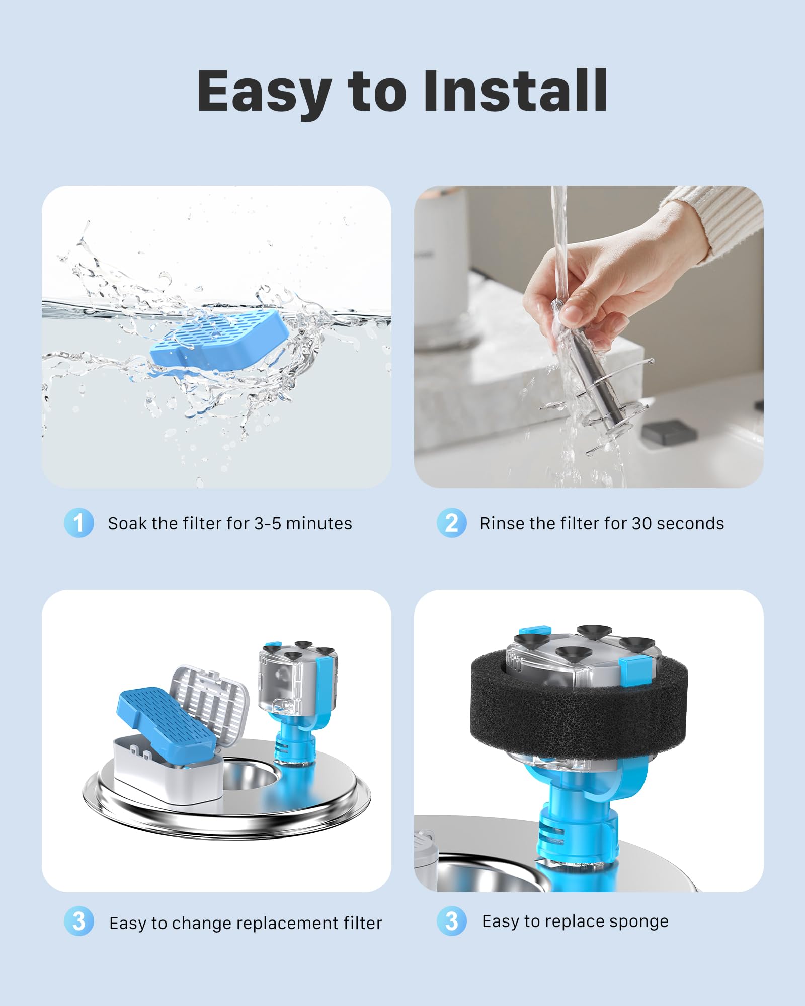 KOOGMOON Filtros De Fuente De Agua para Gatos, Adecuados para Fuentes De Acero para Gatos (S4), Filtro De Carbón De 6 Piezas + Filtro De Espuma De 6 Piezas
