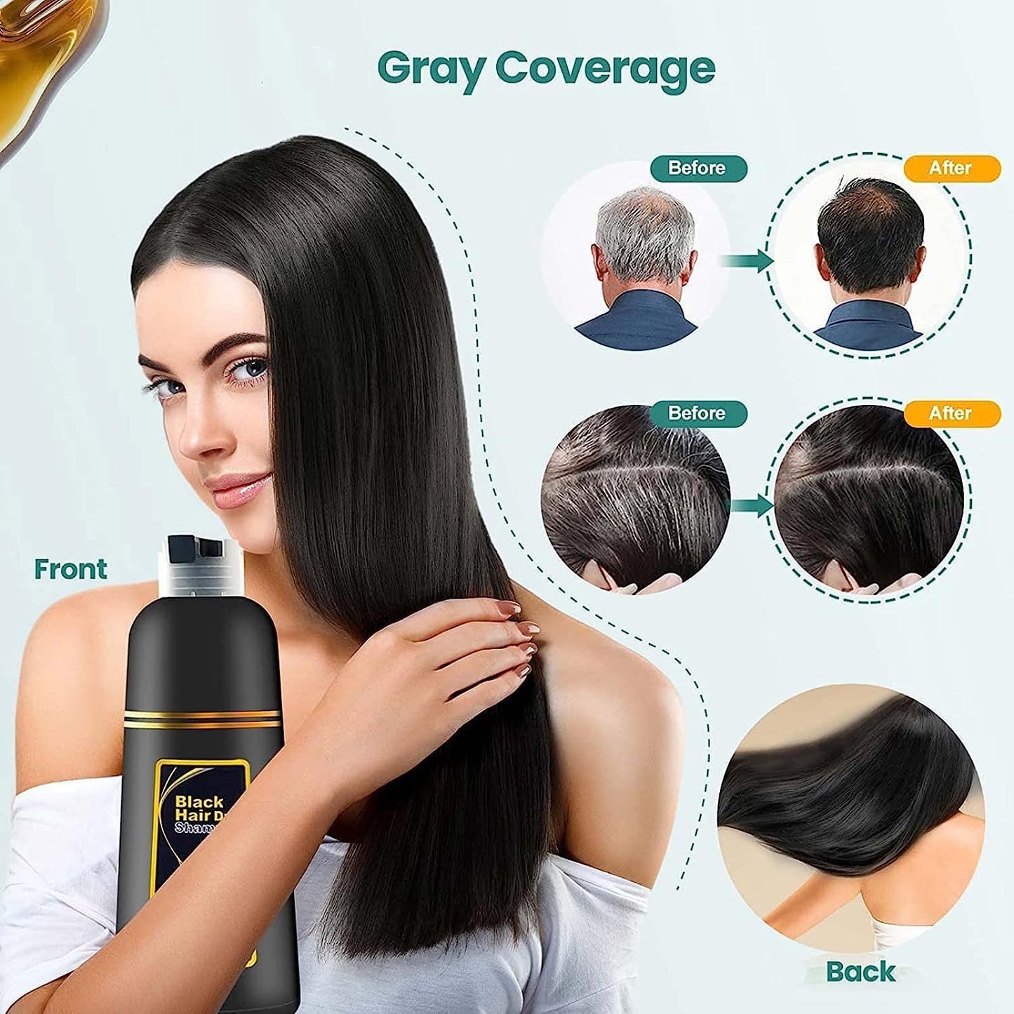 Black Instant Hair Color Shampoo for Gray Hair, 3 In 1 Black Hair Dye Shampoo, 100% Grey Coverage, Easy Hair Dye Shampoo