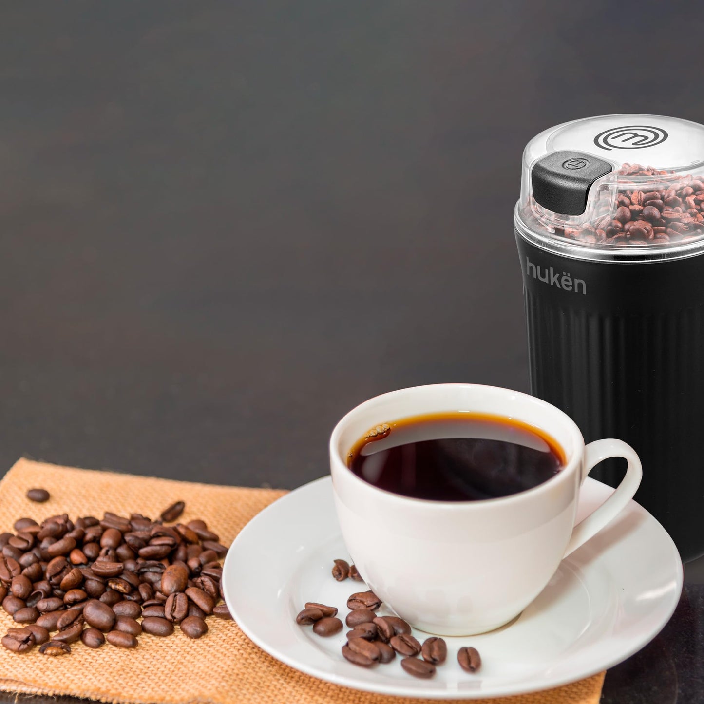 Hukën x MasterChef | Molino Eléctrico de Café y Especias | Negro Matte | Molido Preciso | Aspas de Acero Inoxidable | Capacidad 60 g | Potencia Duradera