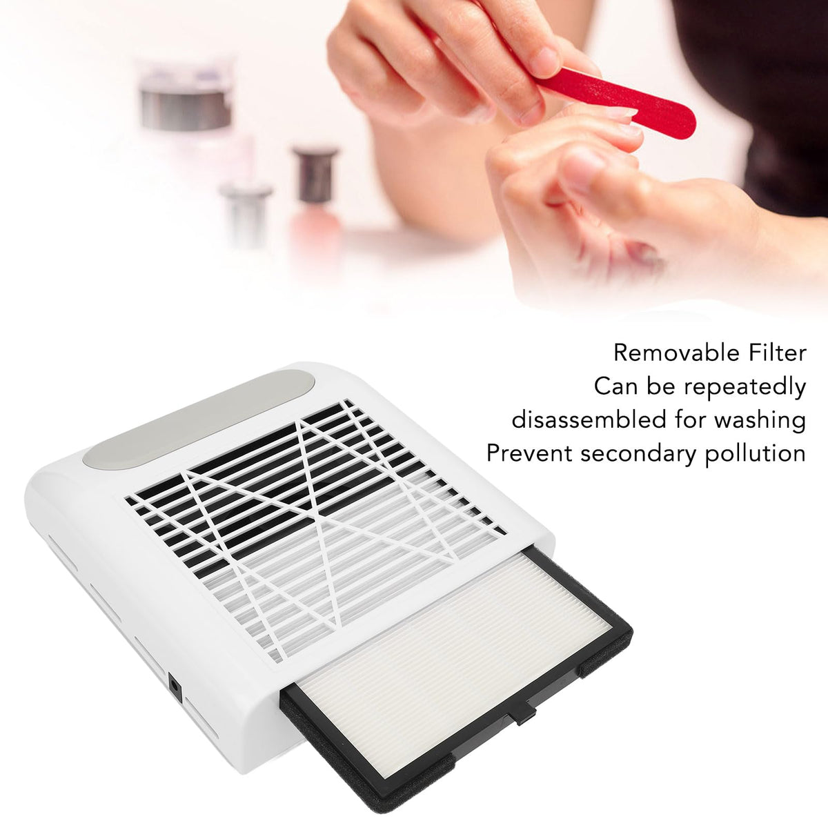 Colector de Polvo de Uñas Fockety Blanco con Ventilador Potente y Filtro Reutilizable para Uñas Acrílicas
