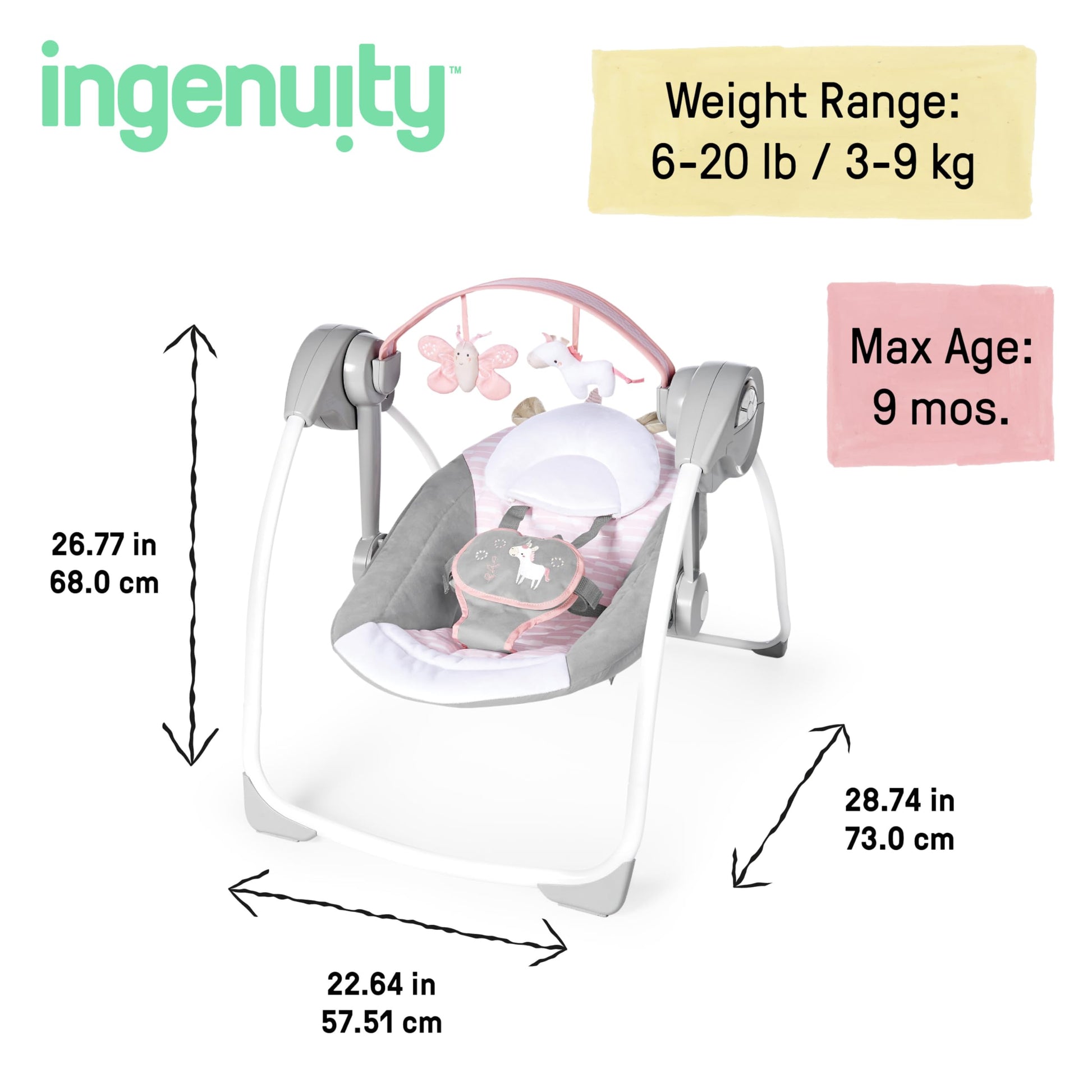 Ingenuity - Columpio portátil Comfort 2 Go Flora Compact con TrueSpeed