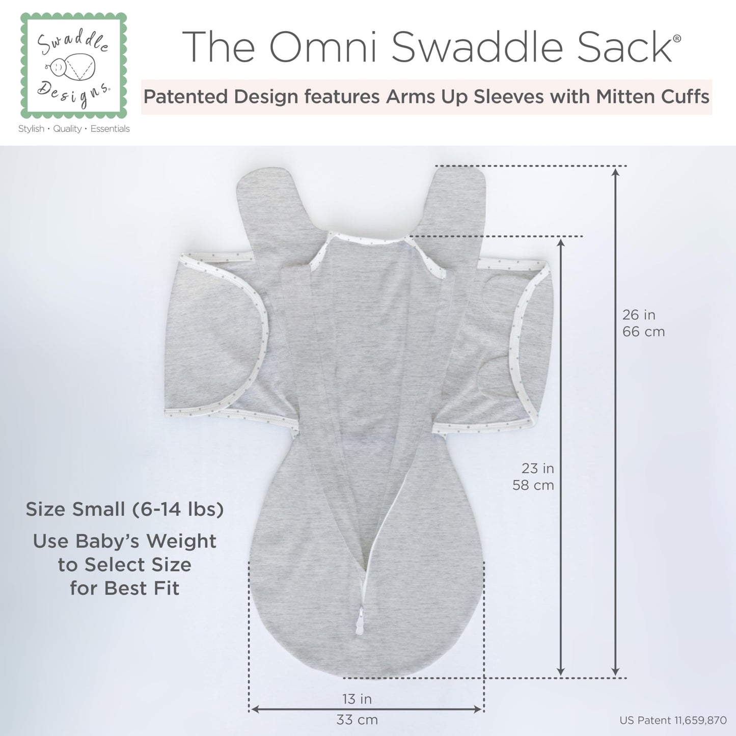 SwaddleDesigns - Saco de dormir Omni de 6 vías para recién nacido, más opciones para calmar el reflejo de sobresaltar, mejora el sueño, saco de dormir para bebé de fácil transición, pequeño, 0-3