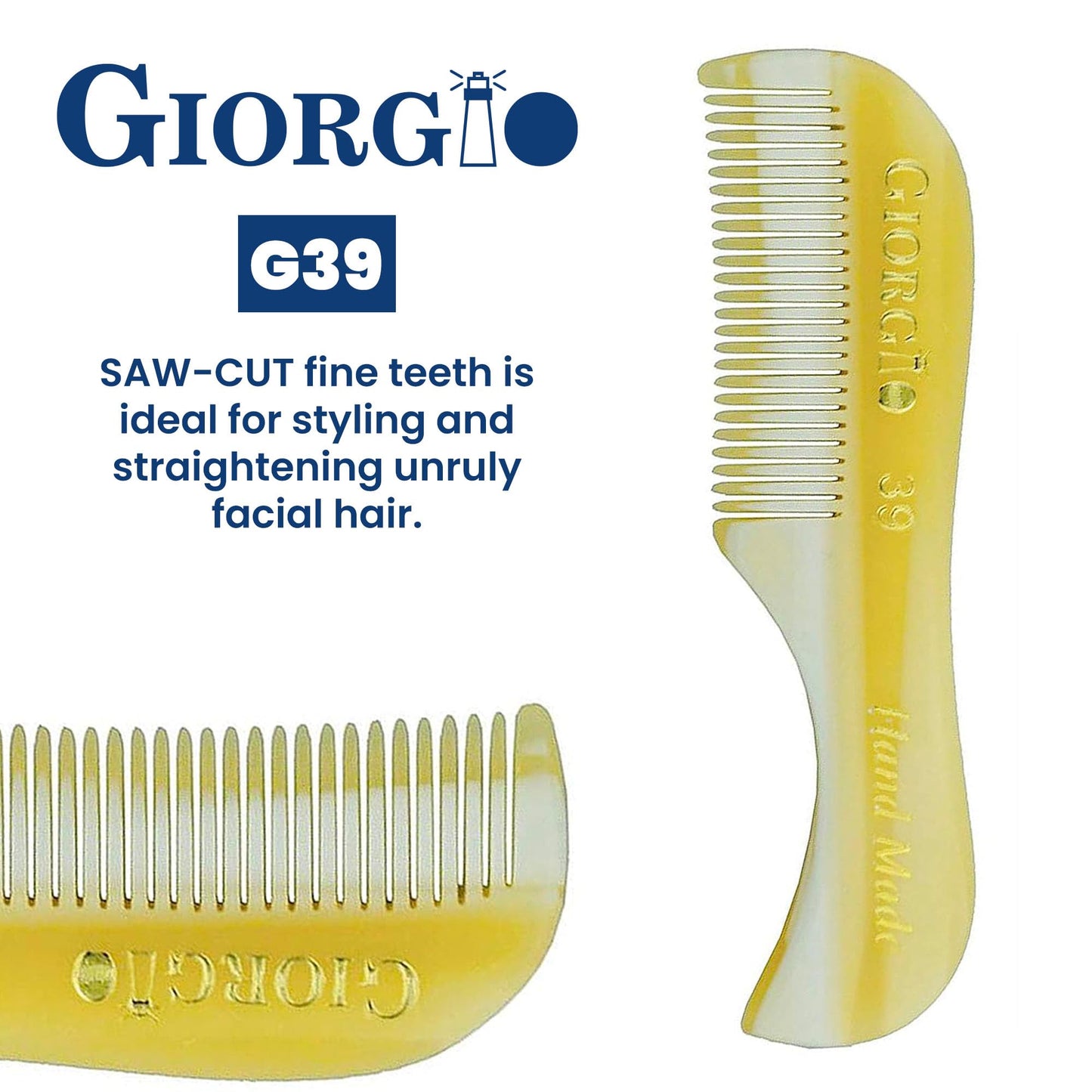 Giorgio G39 Extra Small 2.75 Inch Men's Fine Toothed Beard and Mustache Comb for Facial Hair Grooming and Styling. Wallet Pocket Comb Handmade of Quality Durable Cellulose, Saw-Cut and Hand Polished