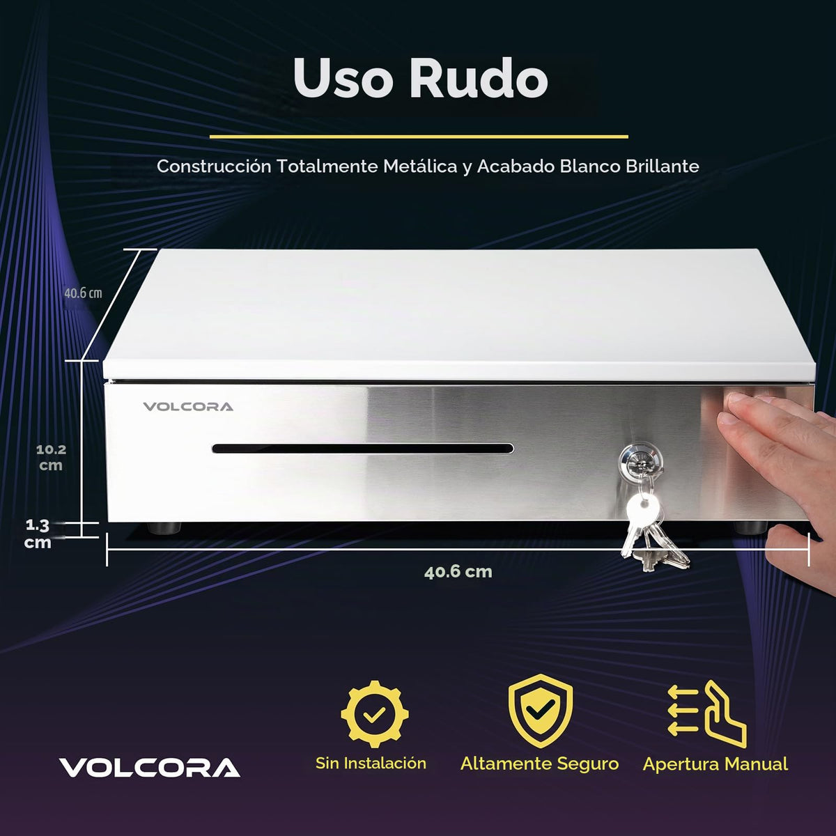 Cajón Registradora Volcora Blanco con Panel Táctil y Bandeja Extraíble, 5 Billetes, 8 Monedas