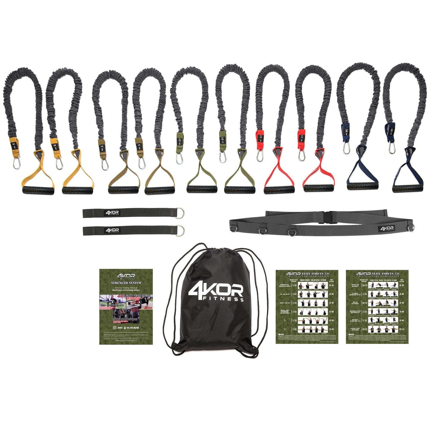 Sistema de Entrenamiento de Rendimiento 4KOR en Negro con Anclaje Cruzado y Cables de Resistencia
