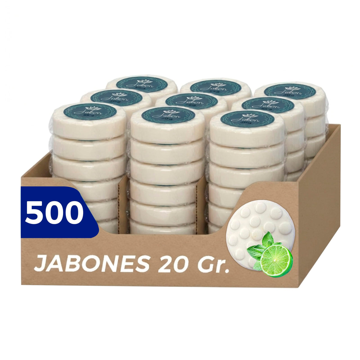 Caja de Jabón Corporal de 20g Con 500 Piezas, Mini Jabones Redondos Relajantes, Ideal Para Hoteles, Airbnb, Posadas, Hospitales, Spa, Jabon de Baño, Jabón Corporal Ecospa (Limón)
