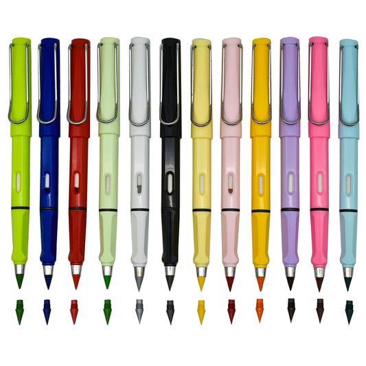 Lopenle - 12 lápices de colores eternos infinitos para colorear para siempre sin tinta con 12 puntas reemplazables, lápiz mágico para la escuela, oficina, uso profesional