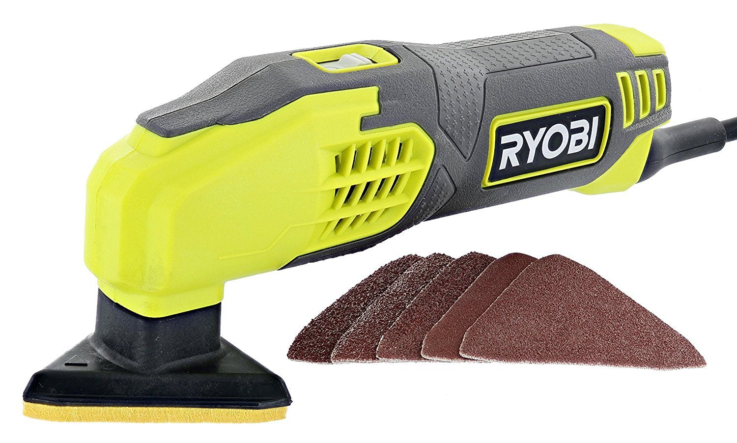Ryobi DS1200 - Lijadora de detalles con cabeza triangular y 5 almohadillas para orejas de lijado con cable DS1200, 13.000 OBM, con cable de 2-7/8 pulgadas