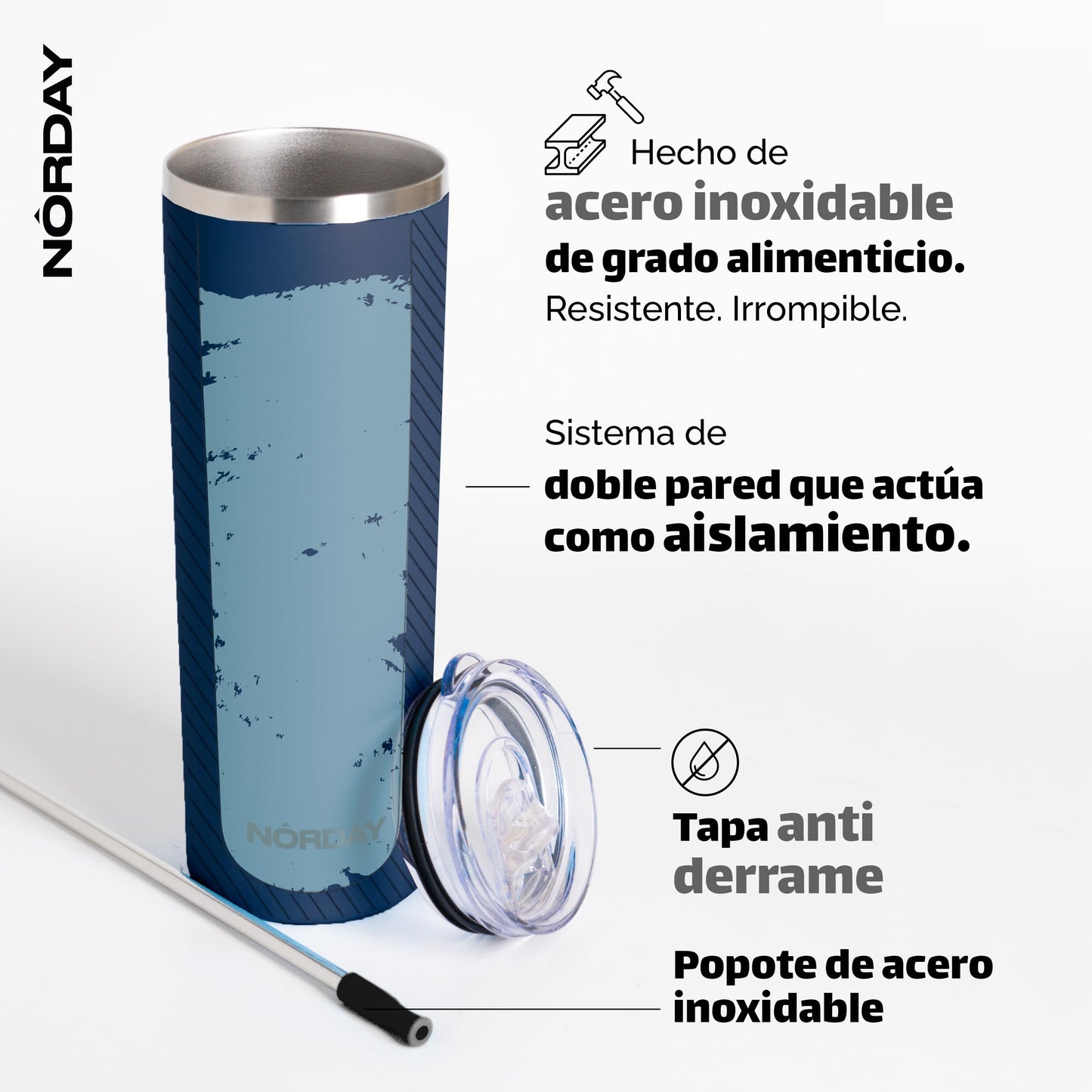 Vaso Térmico NORDAY Navy Acero Inoxidable Antiderrame para Mujer y Hombre