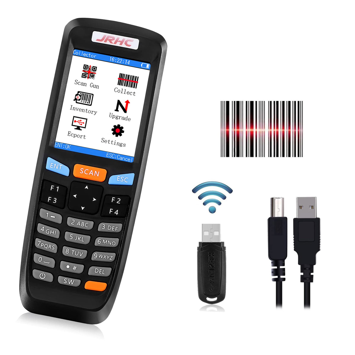 Escáner de Código de Barras 1D JRHC Inalámbrico con Recolector de Datos de Visualización para Tienda