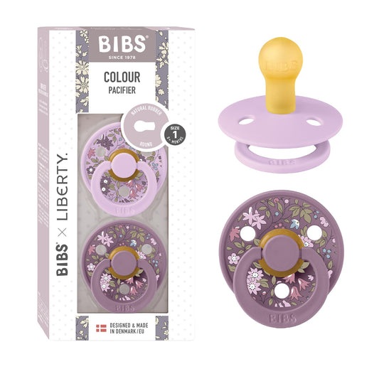 BIBS Liberty diseño Exclusivo 2 chupetes. Libre de BPA, Tetina redonda. Látex natural, Talla 1 (0-6 meses) Chamomile Lawn/Violet Sky