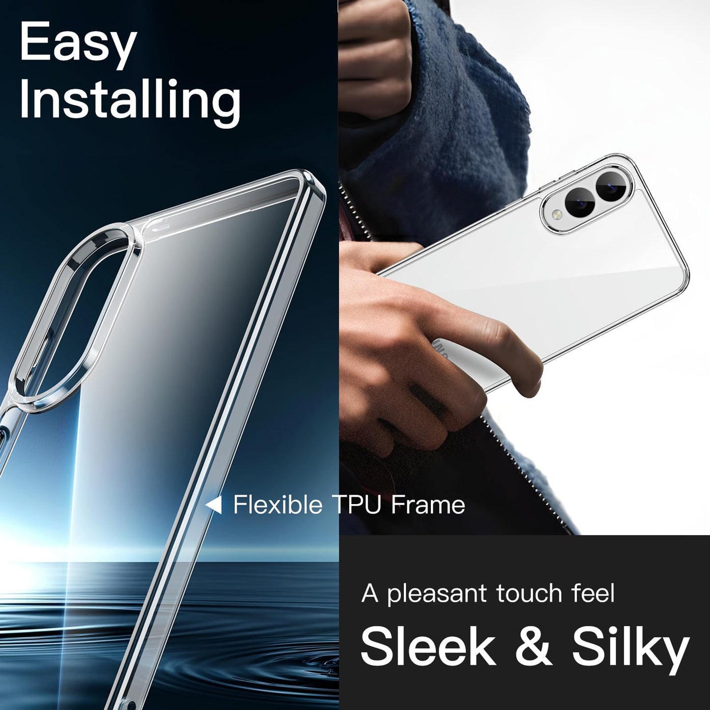 JETech 5 en 1 Funda para Samsung Galaxy S25 Edge con 2 Protector Pantalla Mica Cristal Vidrio Templado y 2 Protector Lente Cámara, Carcasa Anti-Amarillo Slim Antigolpes (Transparente)