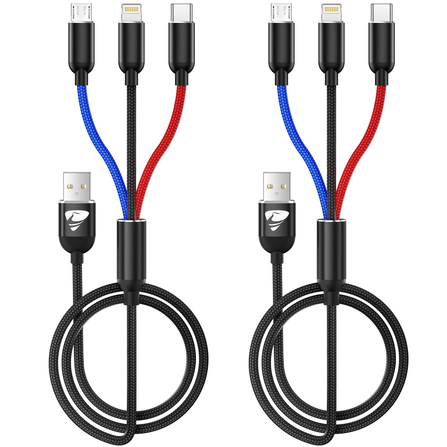 Cable Cargador Aioneus USB 3 en 1 Nailon Carga Rápida Tipo C Micro USB Lightning 1.2M 2 Pack