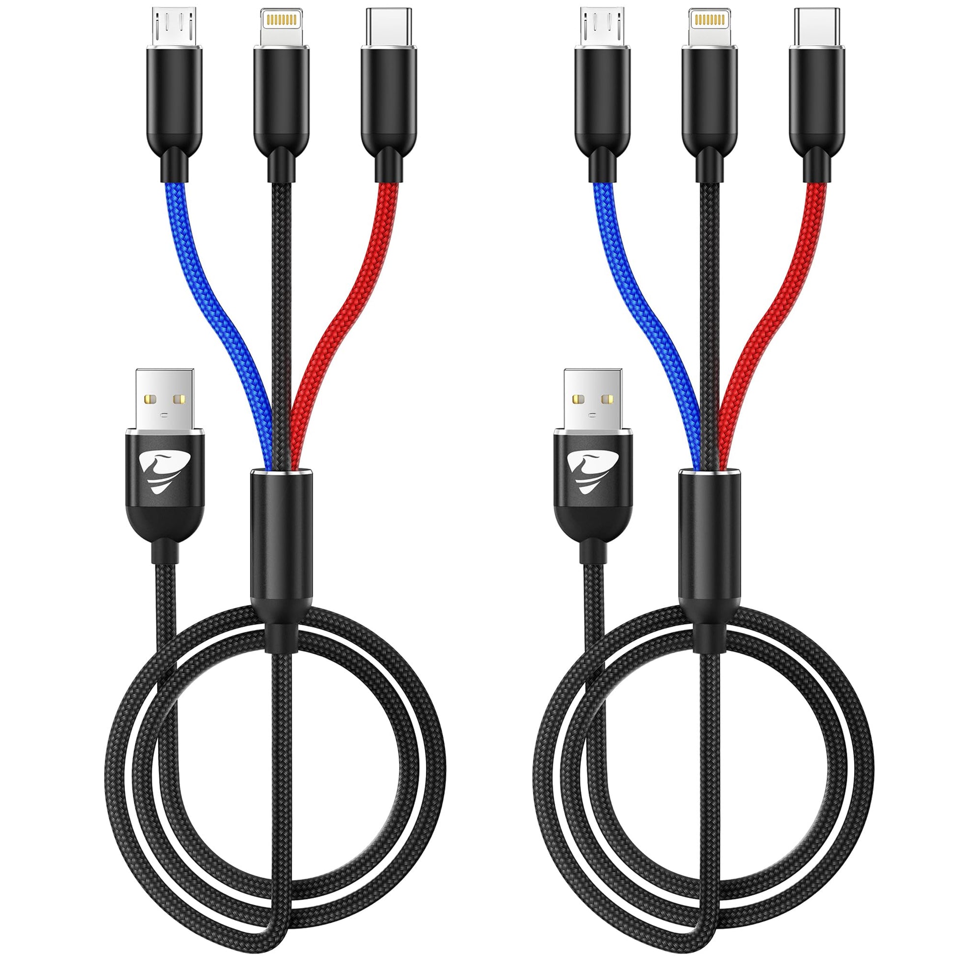 Cable Cargador Aioneus USB 3 en 1 Nailon Carga Rápida Tipo C Micro USB Lightning 1.2M 2 Pack
