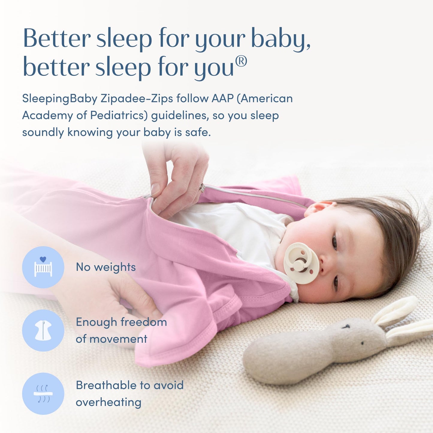SleepingBaby - Manta de transición con cierre y cierre, acogedora manta para bebé con cierre y comodidad - Manta espaciosa para cambiar fácilmente los pañales, rosa clásico, XS (3-6 meses)