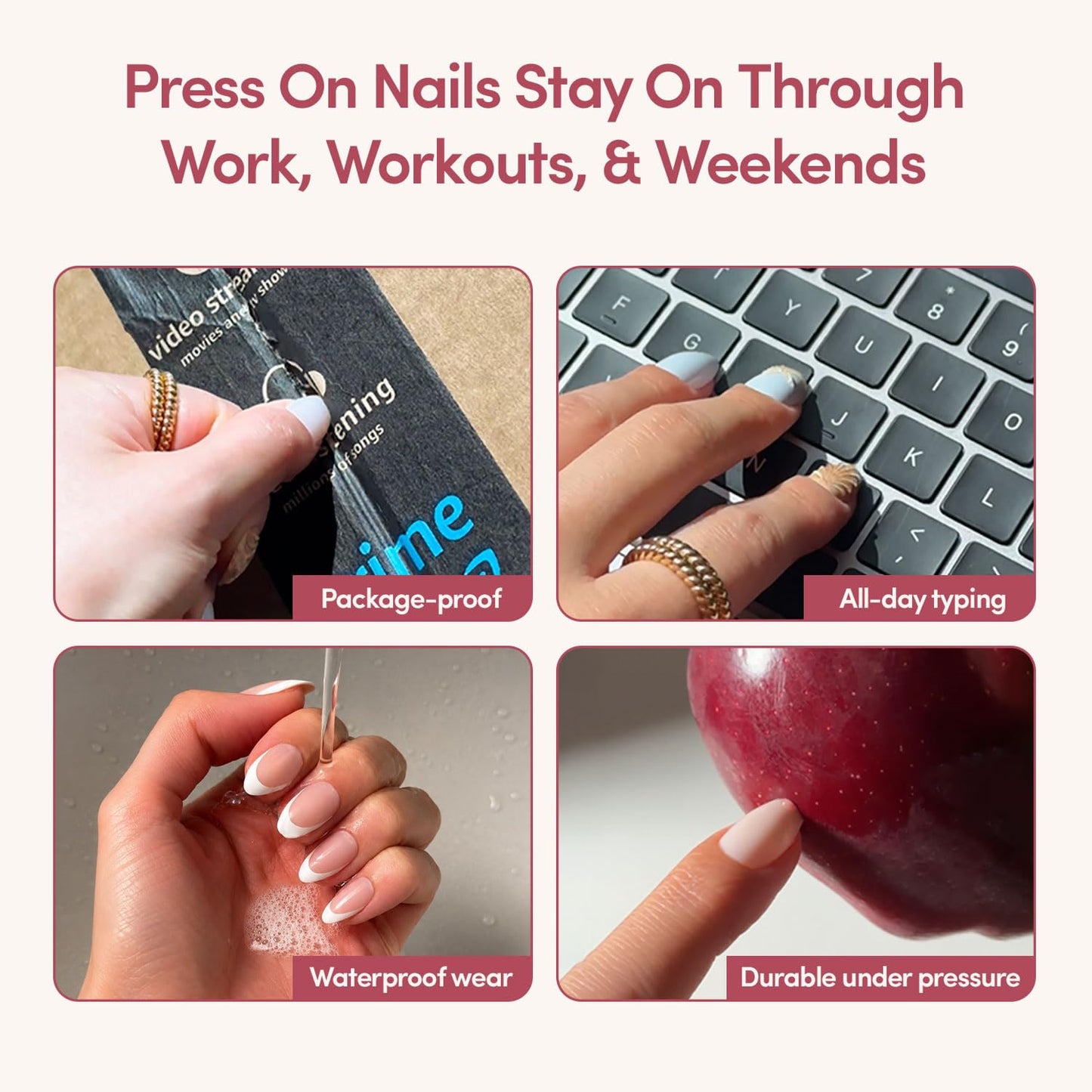 Glamnetic Uñas Postizas - Red Affair | Uñas Cortas Almendradas Rojas Con Purpurina Y Punta Francesa Con Acabado Brillante | 15 Tamaños - Kit De 30 Uñas Con Pegamento