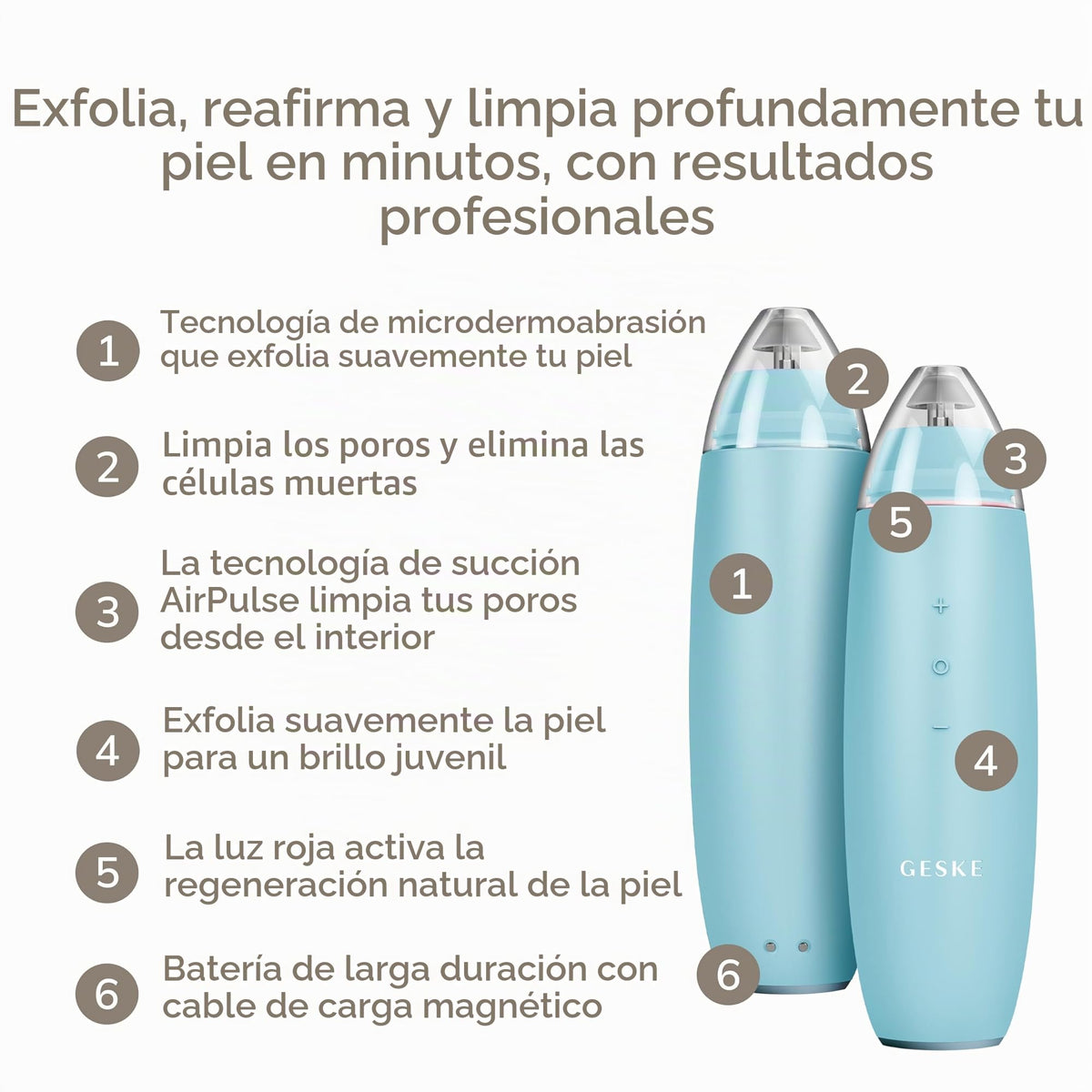 GESKE | Eliminador de puntos negros 7 en 1 | Limpiador facial eléctrico | Limpieza al vacío innovadora | Herramienta de belleza